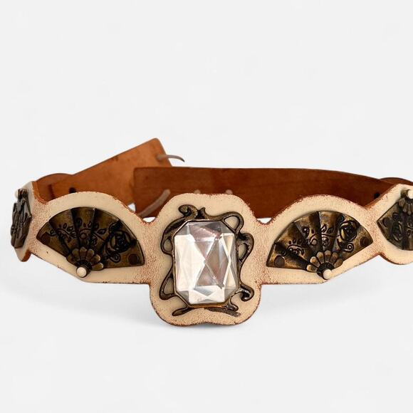 Rare Vintage Diesel Statement Leather Belt with Jewel & Fan Detail –Unique Piece - Picture 1 of 6